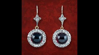 Antique Edwardian Garnet Diamond Daisy Drop Earrings 15ct Gold