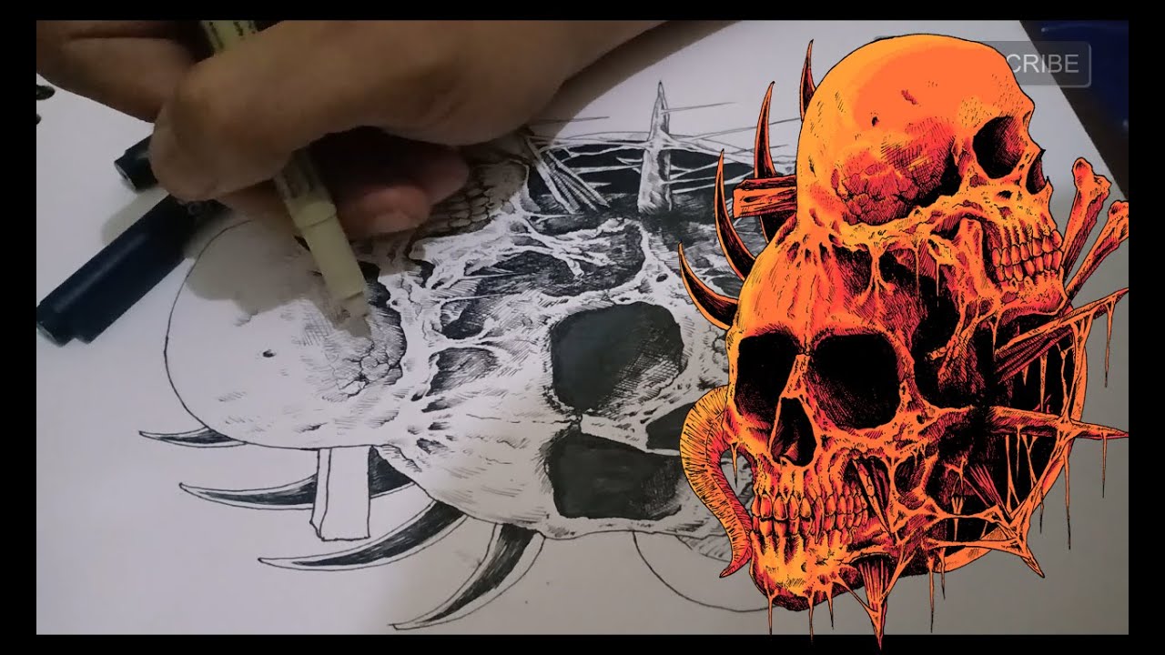 TIMELAPSE DRAWING : MENGGAMBAR TENGKORAK KEMBAR (Tengkorak Lagi ...