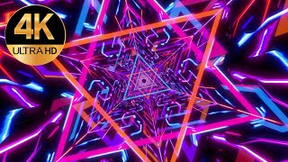 10 Hour 4k TV meditation screensaver triangle metallic Neon tunnel Abstract background video loop