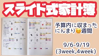 【スライド式家計簿】3week,4week締め動画💰予算内に収まると嬉しいねえ😊❤️【手書き家計簿】