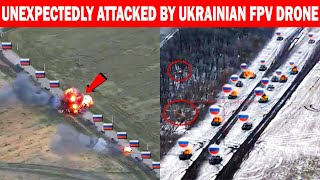 Russian Tank Convoy Unexpectedly Attacked by Ukrainian Fpv Drone