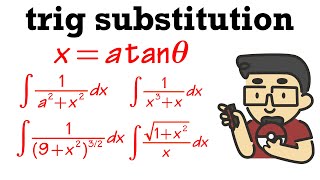 Trig substitution integration: x=a*tanθ, calculus 2