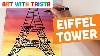 How To Draw the Eiffel Tower at Sunset Art Tutorial - Art With Trista