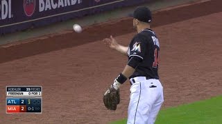 ATL@MIA: Prado gives a ball to a young fan