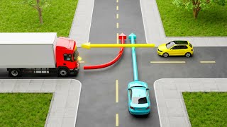 Which CAR Should PASS the Intersection FIRST? USA Driving Tests and Road Rules