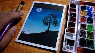 Easy and Simple Night Sky Watercolor Painting for Beginners | Step-by-step Tutorial