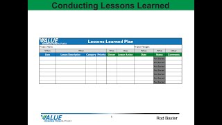 Module 22 - Conducting Project Lessons Learned - Value Generation Partners