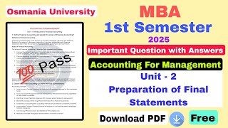 Accounting for management mba important question |#mba#accounts Mba 1 Semester unit-2 @FinalFocusYt