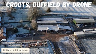 Croots Farm Shop, Duffield by drone on a very frosty morning. Jan 11th 2025