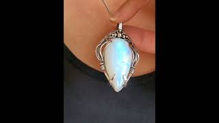 🌱Elven handmade Moonstone sterling silver wire wrapped pendant by ZDArtisanJewelry