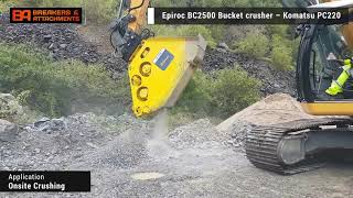 Crushing granite rock using the Epiroc/Atlas Copco BC2500 Bucket Crusher - BAEG