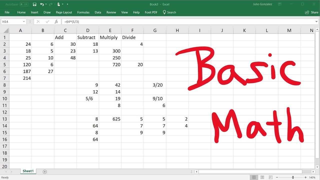 Basic Excel Formulas Add Subtract Multiply Divide Video Summary