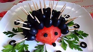 HOW TO MAKE  HEDGEHOG TOMATO AND OLIVES & TOMATO GARNISH - VEGETABLE CARVING