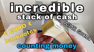 €€ big stack of EURO money notes counting by machine | best sound ASMR €€