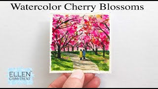 Watercolor Cherry Blossoms with couple tutorial/ Mini Monday Madness