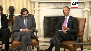 Obama meets the Amir of Qatar at the White House, comments on Syria