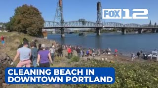 Volunteers clean, uncover Tom McCall beach in Portland