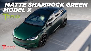 Tesla Model X Plaid ☘️ Color Changed with TMaxx Matte Shamrock Green Paint Protection Film (PPF)