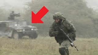Polish Army Soldiers Chased By US Humvee During Intense  Military Firefight Training Exercise