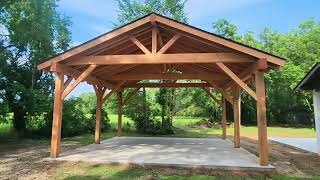 Custom 24x24 Douglas Fir King Post Pavilion by Revival Timberworks.