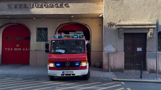 Budapest Pump V-1 turning out from Belváros Fire station in Budapest, Hungary