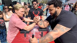 Pro Arm Wrestler challenges people in public