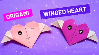 VALENTINE HEART ORIGAMI: How to make winged heart origami, winged paper heart