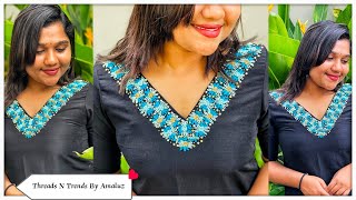 💯V നെക്കിൽ അടിപൊളി🤩 ത്രെഡ് വർക്ക്‌ 💙🪡🫣Threadsntrendsbyamaluz/ Hand Embroidery/Thread Work/Beginners