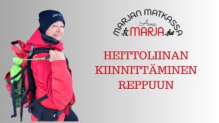 Retkiluistelijan heittoliinan kiinnittäminen reppuun