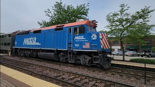 EXPRESS TRAIN! METX 156 FLIES THROUGH GLENCOE AT 65MPH HEADED WAUKEGAN, IL! 7/6/23