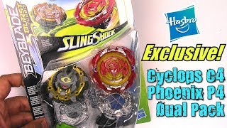 HASBRO EXCLUSIVE CYCLOPS C4 + PHOENIX P4 DUAL PACK!! Beyblade Burst Turbo SlingShock