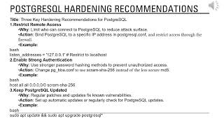 PostgreSQL Installation, Configuration, and Security Hardening