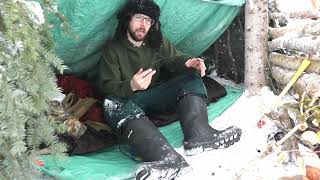 -15 Celsius Camping in my Lean-to Shelter