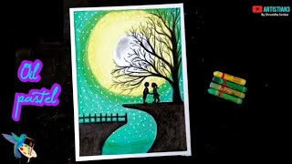 Cute couple Scenery Drawing with oil pastel for beginners - step by step