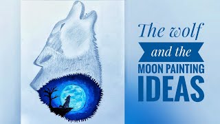 The wolf and the moon painting Ideas//Easy acrylic painting for beginners