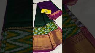 Pure handloom saree mangalagiri cotton big jari ikkat border contrast pallu blouse. pls support us .