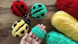 YÜN İPTEN UĞUR BÖCEĞİ YAPIMI 🐞HOW TO MAKE EASY POMPOM LADYBUG