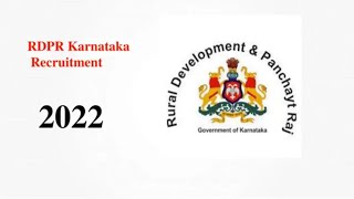 RDPR Karnataka Recruitment -- 2022