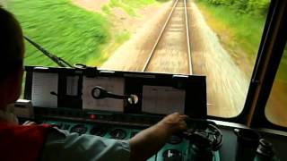 Train cockpit in Vestbanen Y-tog Y-train Y-zug Y-tåg Ym 72 filmed from Oksbøl to Baunehøj