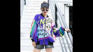 Женская куртка бомбер с принтом, повседневная свободная уличная одежда в стиле хип хоп длинными