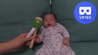 [VR180 5.7k] Baby Riley laughing instead of shake shake | Vuze XR 180° 3D