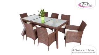 tectake - 8 Chairs + 1 Table Rattan Garden Furniture Set