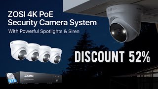 ZOSI 4K PoE Video Surveillance Cameras System 8CH Expand 16CH NVR Kit 2-Way Audio Out/Indoor 8MP/5MP