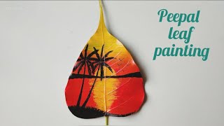 Leaf painting art/ peepal tree leaf painting art/ painting on leaf