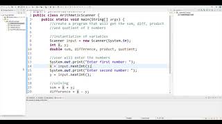 Scanner Class Example (Arithmetic.java)