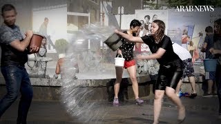 Water festival in Yerevan streets in Armenia