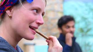 Learn how to use neem stick (twig -datun) as toothbrush in Ayurveda Class - AYM Yoga School