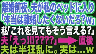 【スカッとする話】離婚前夜、夫が私のベッドに入ってきて「お前だって本当は離婚したくないだろ？」私「これを見てもそう言える？」夫「えっ？」→直後、半狂乱に