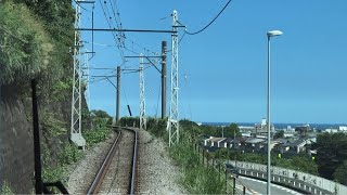 ジェットコースターのような軌道と視界が見える箱根登山鉄道線の風祭駅～箱根板橋駅間を走行する小田急1000形の前面展望