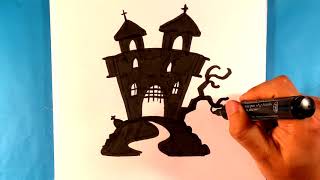 How to Draw Haunted Castle - Halloween Drawings for Beginners